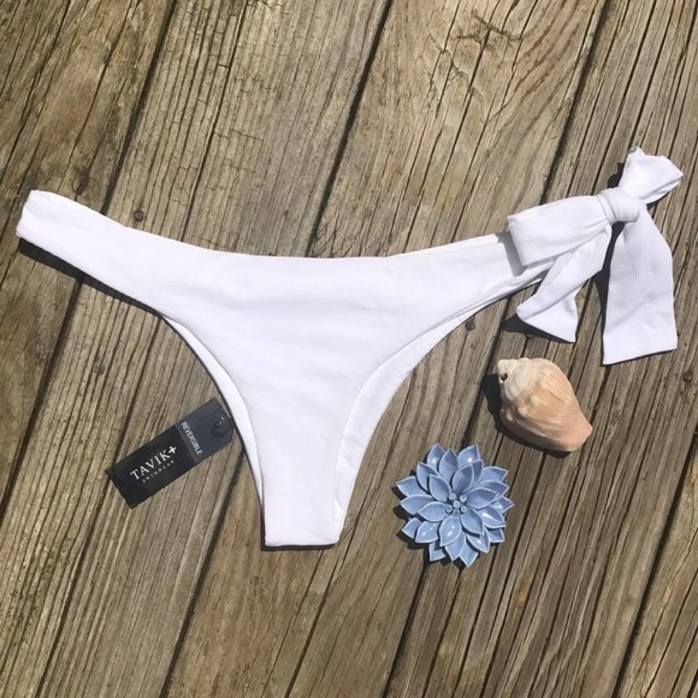 Tavik Goldie Ribbed Side-Tie Thong Bikini Bottoms